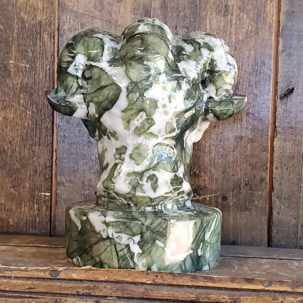 Velnias Horned Bust Serpentine Jade Demon Head Bust Crystal Skull 1740 grams